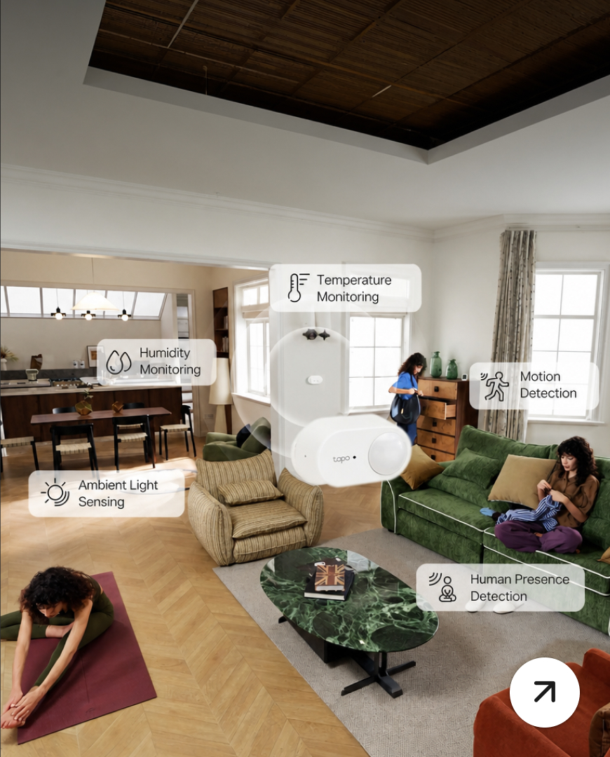 Room with labeled smart home products
