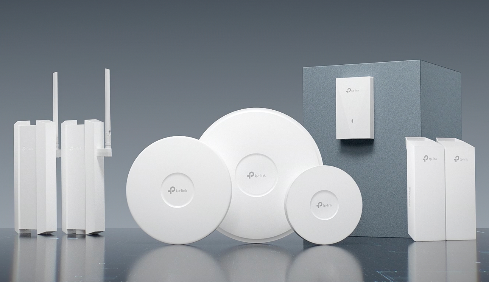 Omada products displayed on a table