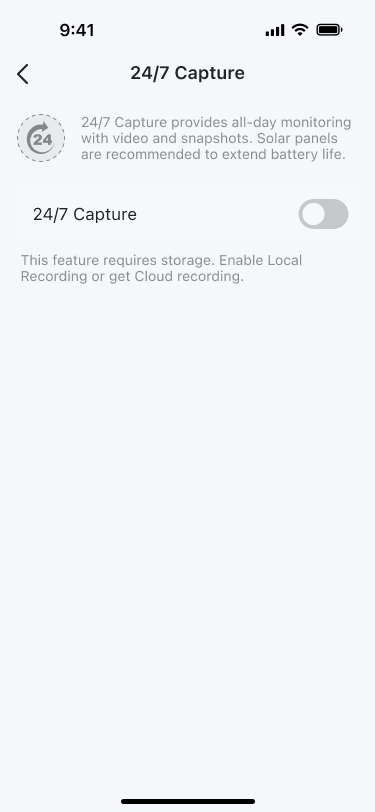 Tapo app 24/7 Capture screen